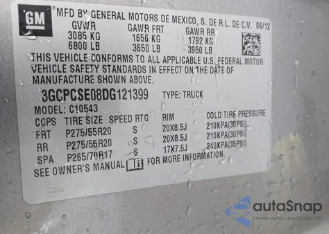 2013 Chevrolet Silverado 1500 Lt from USA, damaged, VIN 3GCPCSE08DG121399